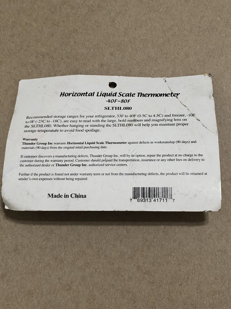 Thunder Group SLTHL080, Horizontal Liquid Scale Thermometer