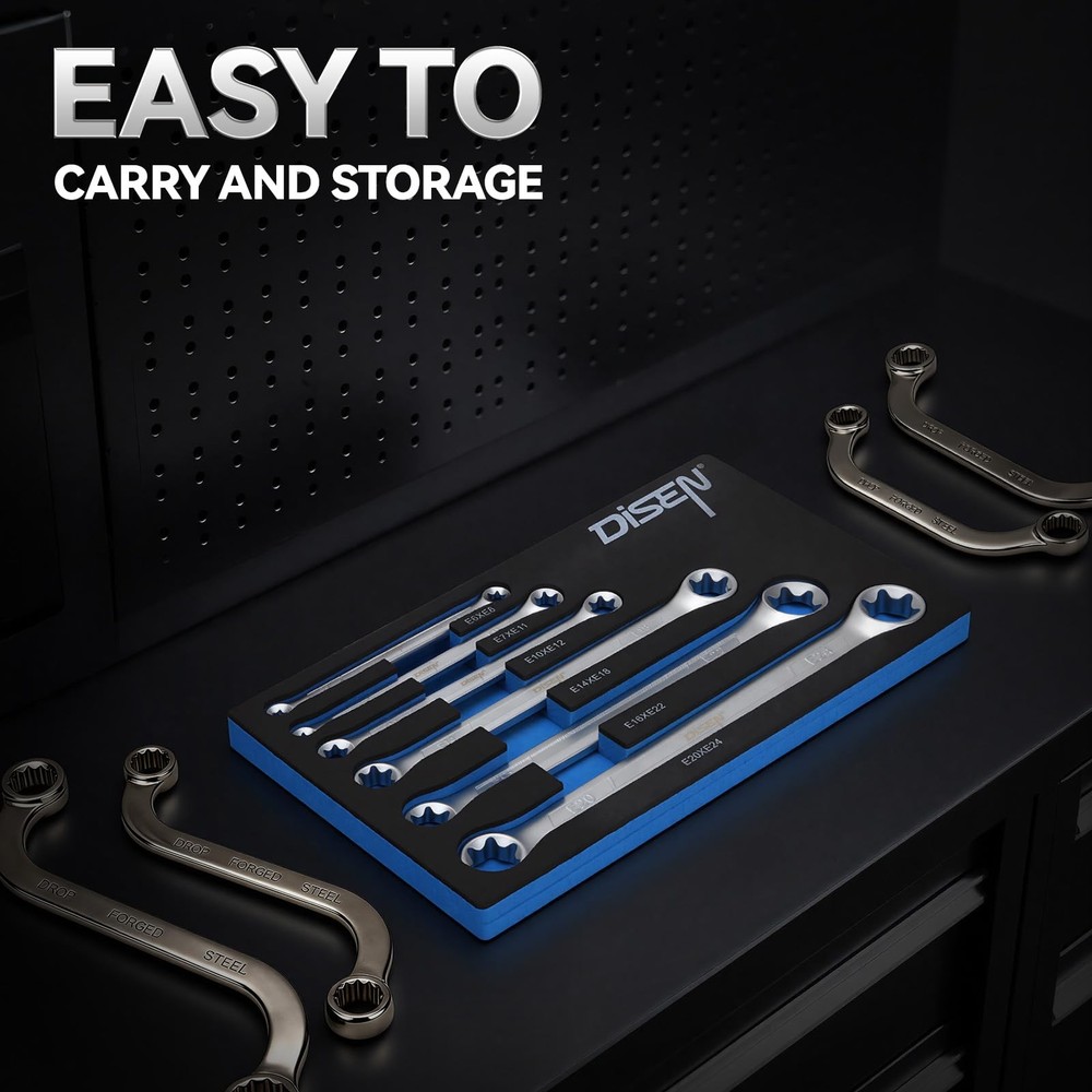 6-Piece E-Torx Wrench Set, Double Box End, CR-V Steel, Durable Tools
