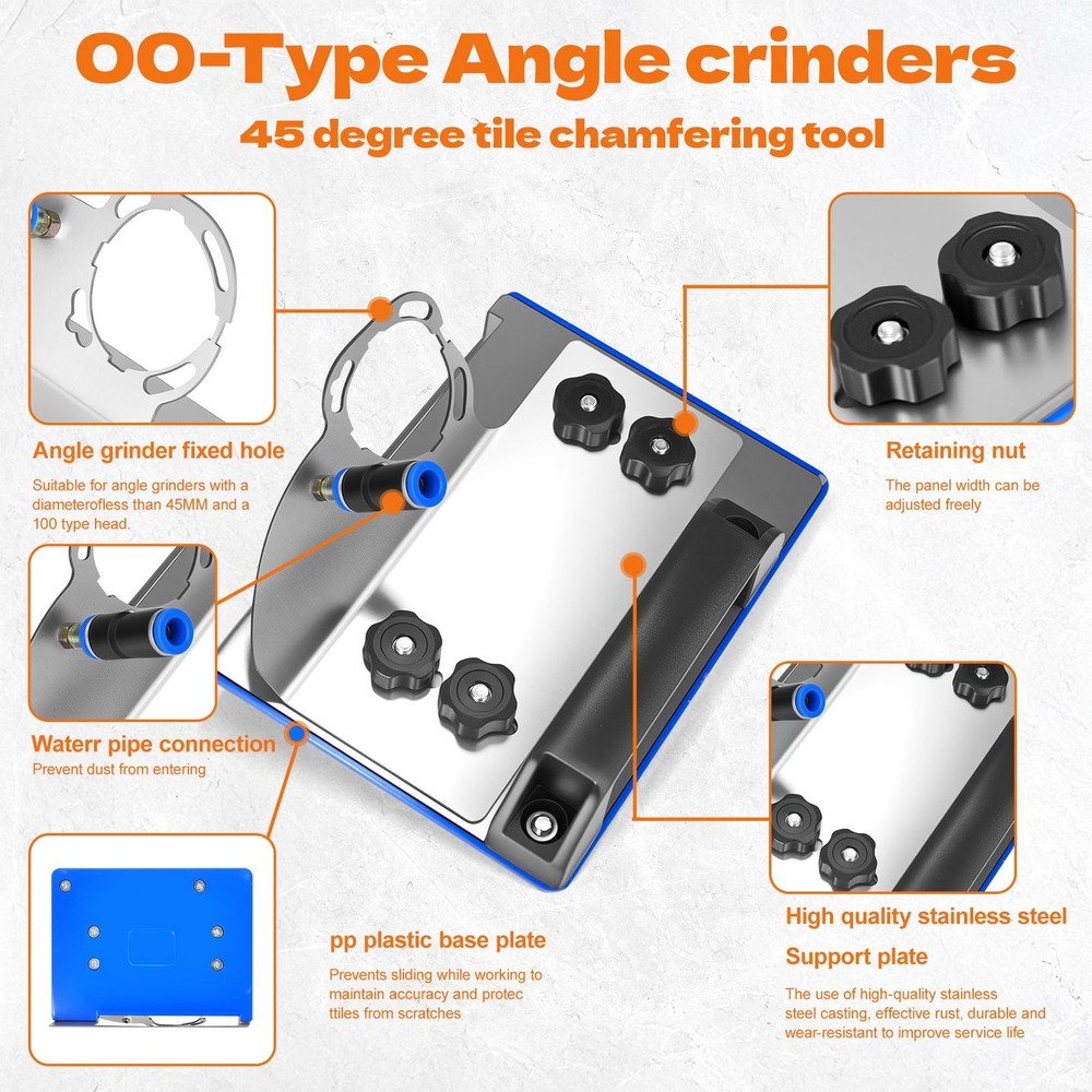 45° Tile Chamfering Tool with 4Pcs Diamond Saw Blades, Angle Grinder Blue