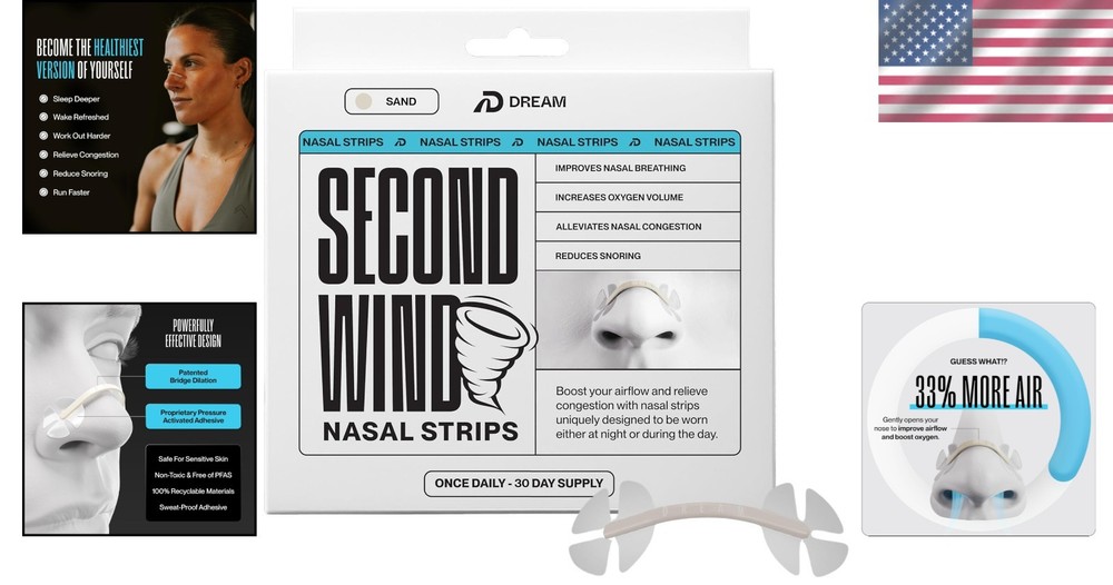 Powerful Second Wind Nasal Strips 90ct Sand - Instant Congestion Relief