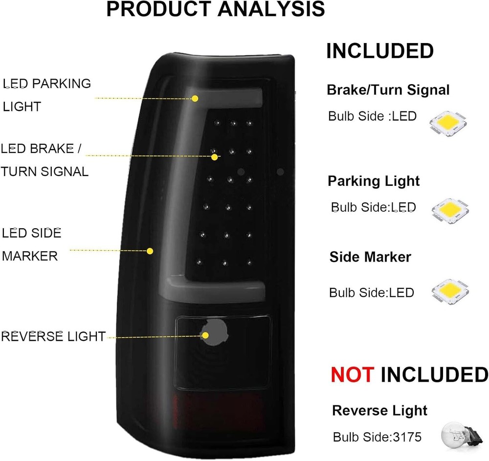Updated LED Tail Light Assembly for 2003 2004 2005 2006 Chevy Silverado 1500 ...