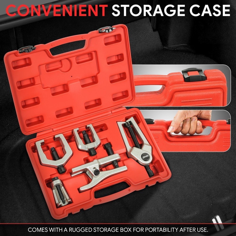 Front End Service Pitman Arm Puller Ball Joint Tie Rod Removal Tool Set Red 5Pc