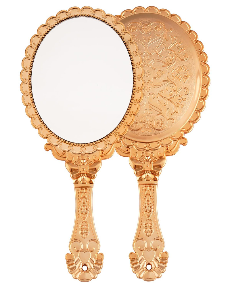 Vintage Handheld Mirror with Handle - Gold, Travel Size
