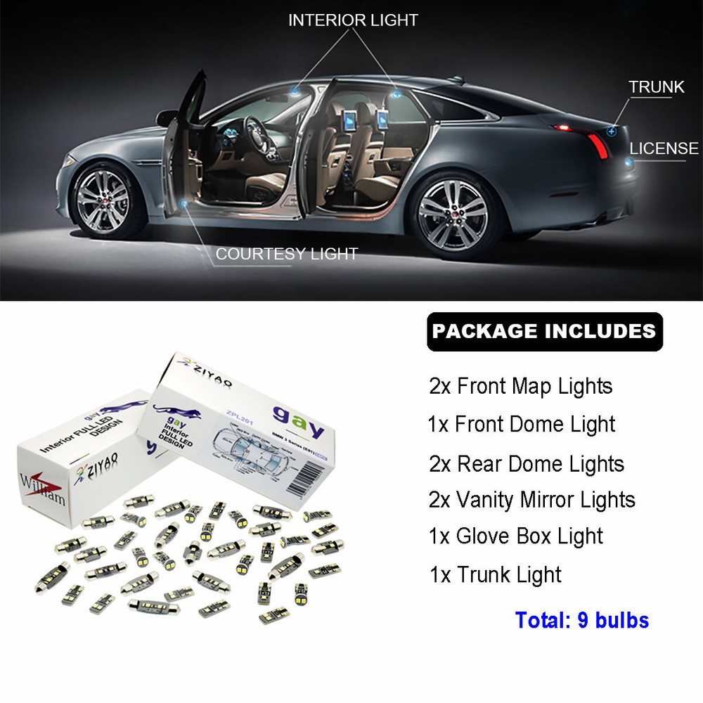 9 Lights Bright White LED Interior Light Kit For VW Jetta MK4 1999-2005 Package