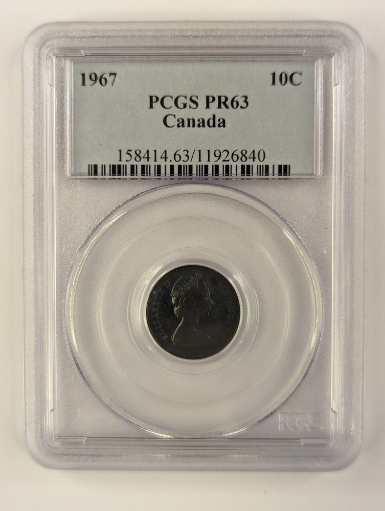 1967 Canada Ten Cents 10C - PR63 - PCGS - Dark Toned!