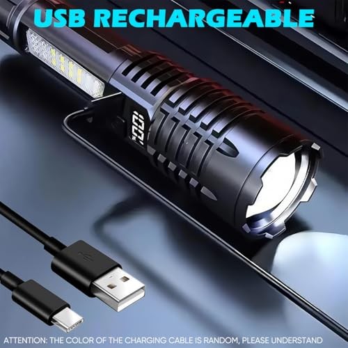 Rechargeable Flashlights 2 Pack with Side Light & Digital Power Display, Black
