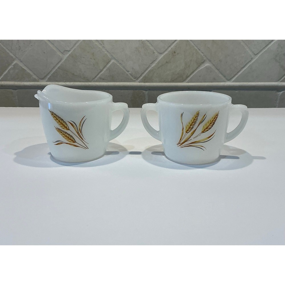 Fire-King Wheat Pattern Cream & Sugar Set