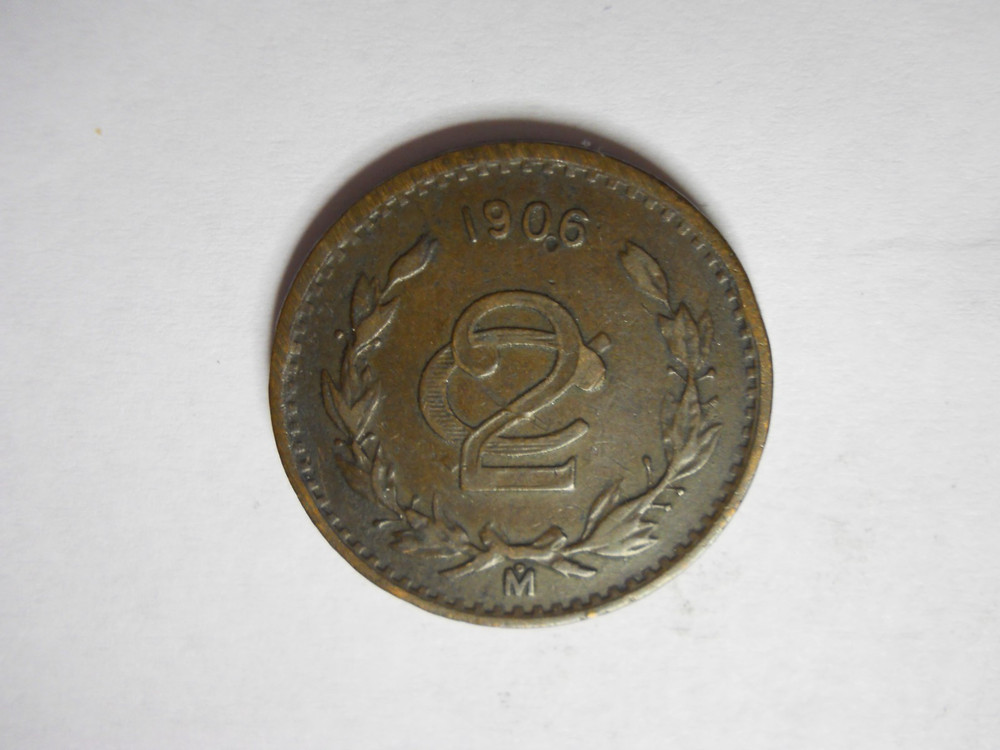 1906  MEXICO TWO CENTAVOS OBSOLETE DESIGN ~ 120 YRS OLD