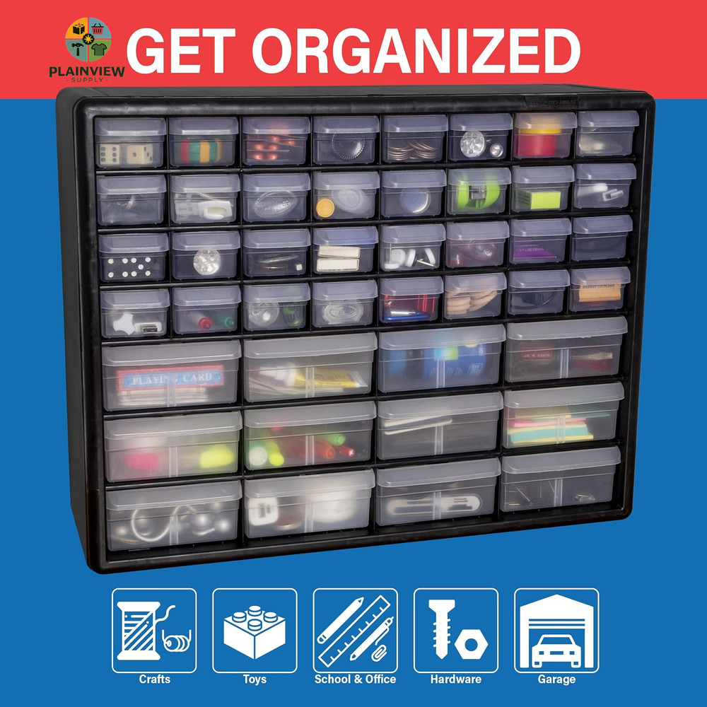 44-Drawer Plastic Drawer Storage Cabinet for Garage Organization, Bead Organizer