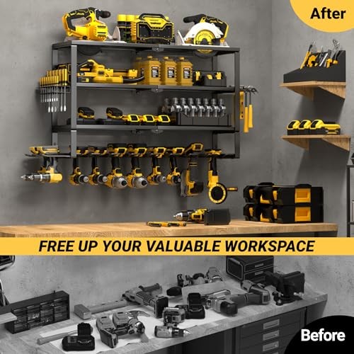 Large Power Tool Organizer Wall Mount, 4 Layer 10 Drills Holder Extra Tall