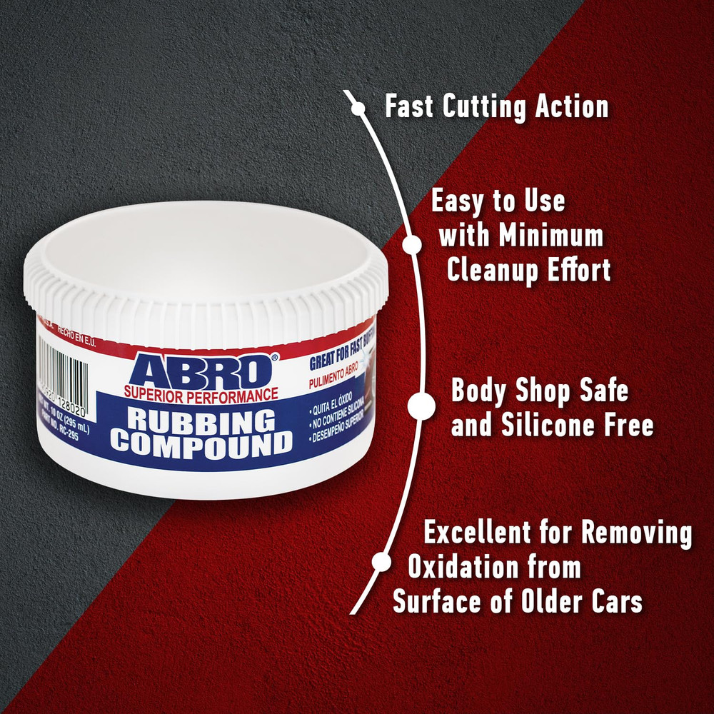 ABRO Superior Performance Rubbing Compound, 10 Oz., Buffing Compound