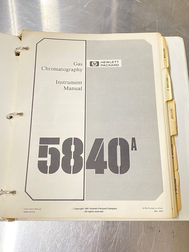 Hewlett Packard HP 5840A Gas Chromatography- Users Guide / Manual / Instructions