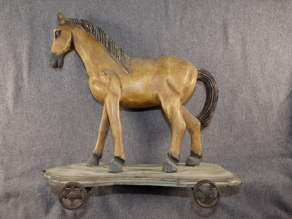 Old Wood Carved Horse Pull Toy