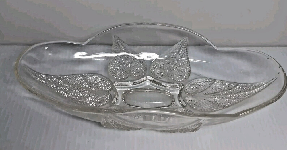 Vintage Oval Celery Dish Raised Bubble Leaves Pattern Clear Glass
