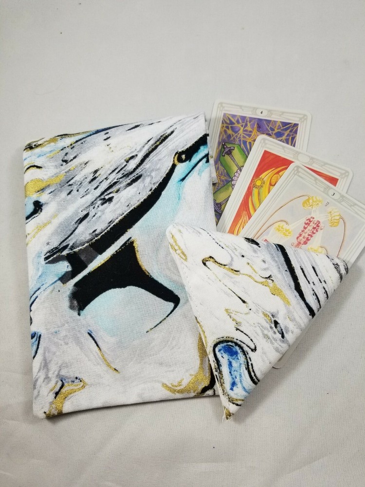 Tarot/Oracle Card Bag Handmade Marbled with Charm PLUS Crystal Pouch