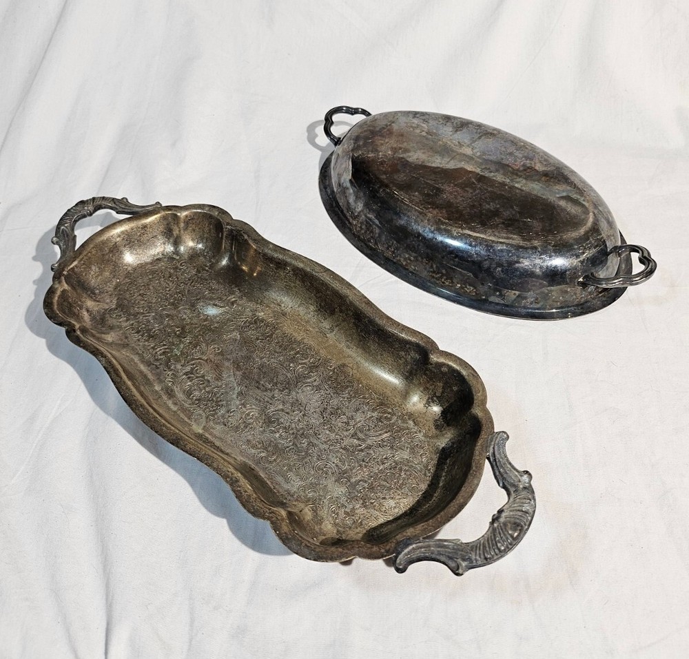 Silverplate Serving Tray Lot Decorative Trays with Handles 🔥