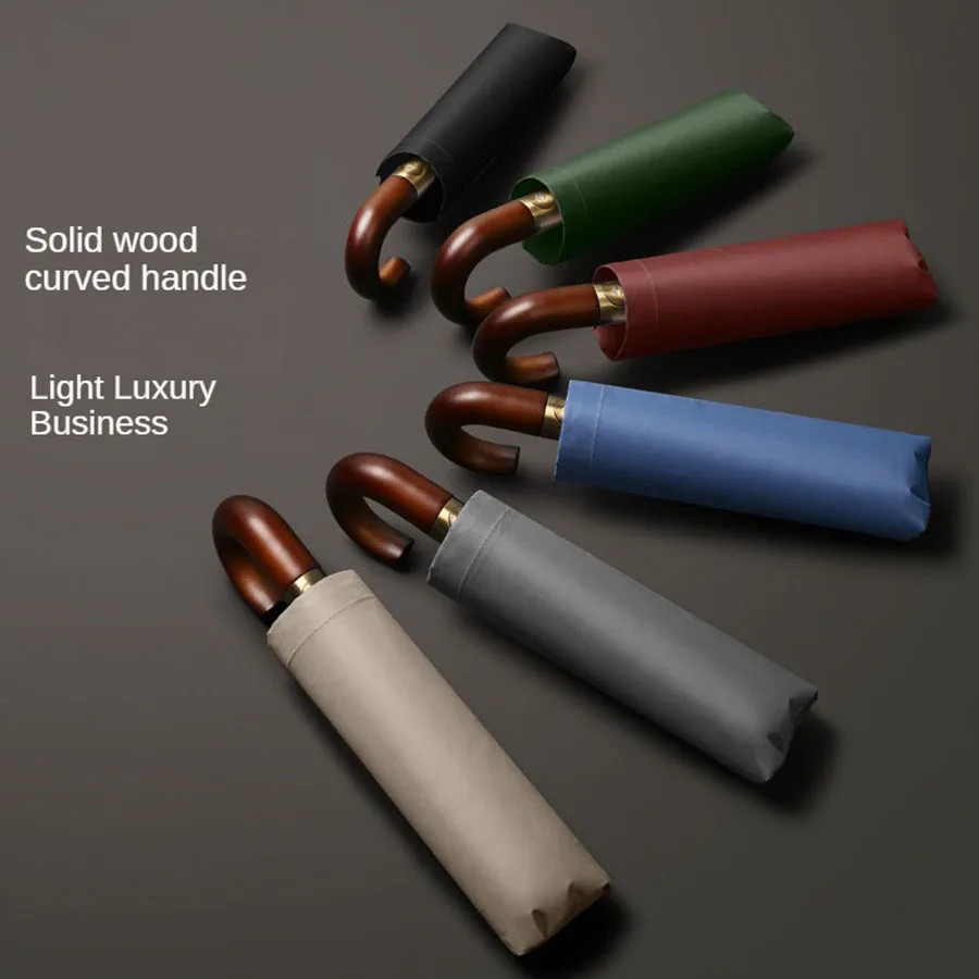 Folding Umbrella UV Protection UPF50 Curved Handle Windproof Compact Sun Rain