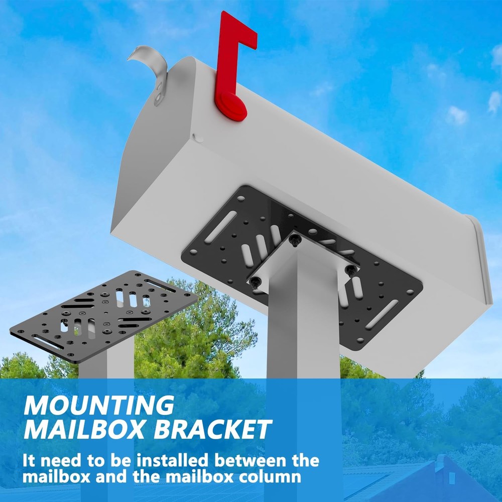 Antirust Mailbox Post Mount Bracket, Heavy-Duty Plate for X-Large, Black