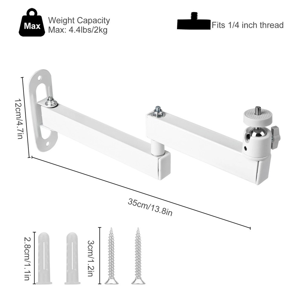 Projector Wall Mount Kit Foldable for Ring Light Webcam 35cm Extension Arm White