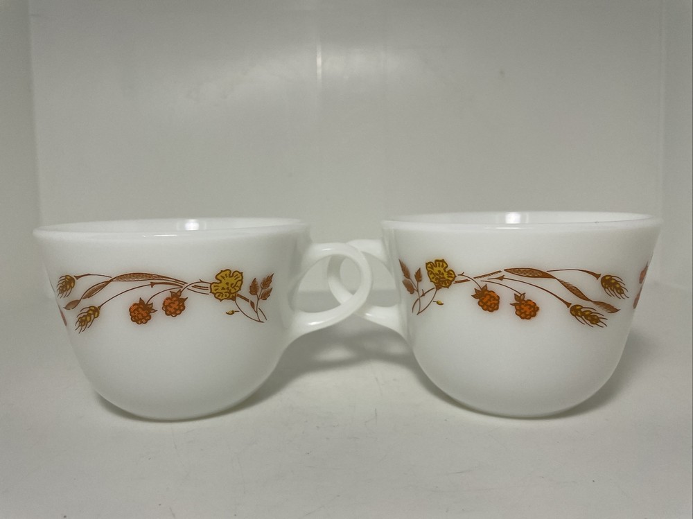 (2) Pyrex Harvest Home Coffee Cups 6 Oz.