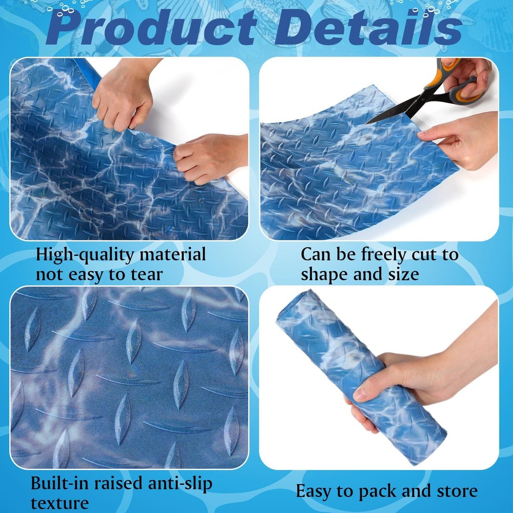 30x9" Blue Water Pattern Above Ground Pool Ladder Mat Nonslip Step Pad