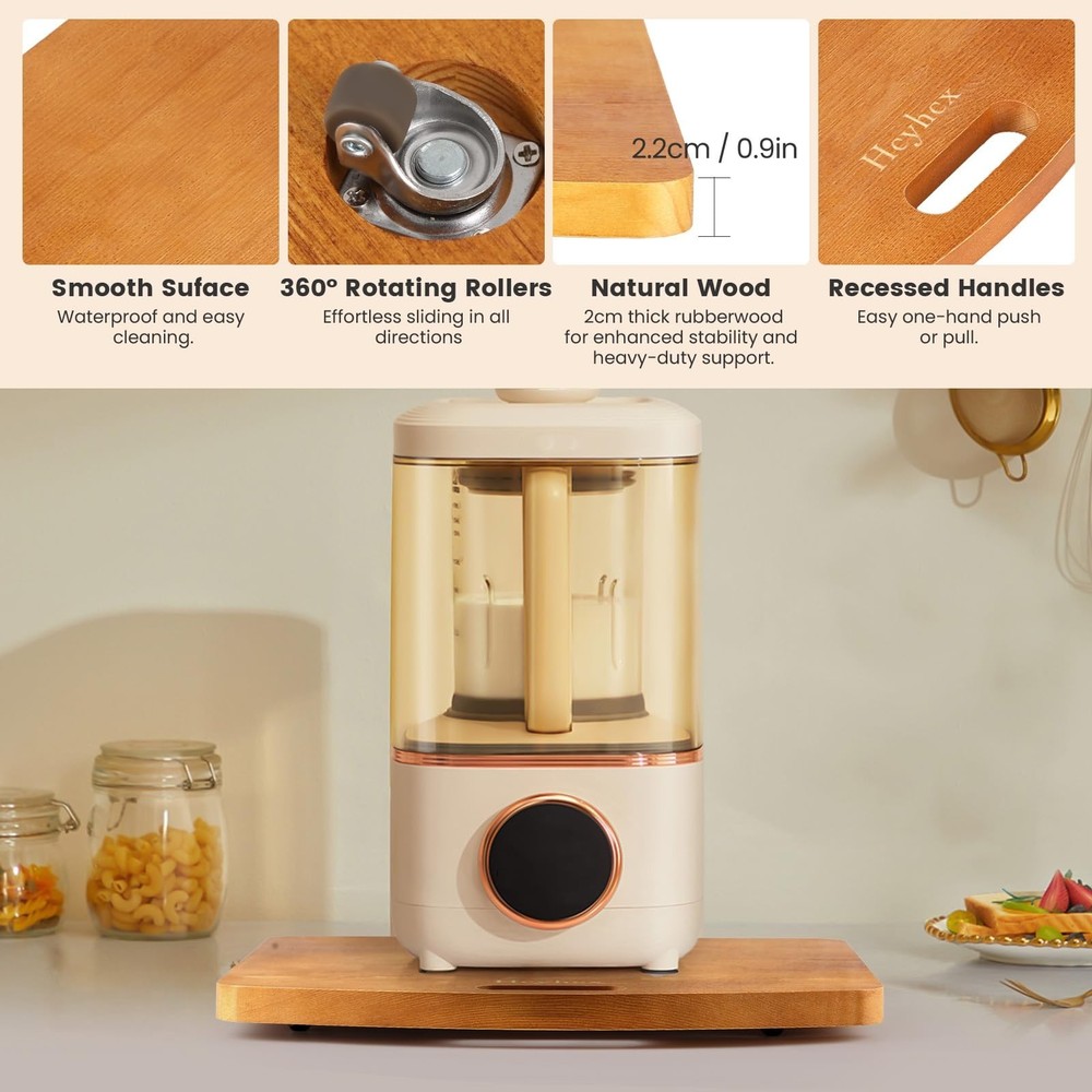 Solid Wood Sliding Tray for Coffee Maker-Appliance Slider with 360° Rubber