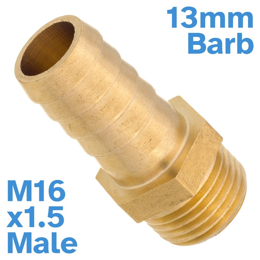 Brass 13mm Barb Hose -M16 x1.5 Male Threaded Pipe Fitting Tail Connector Thread