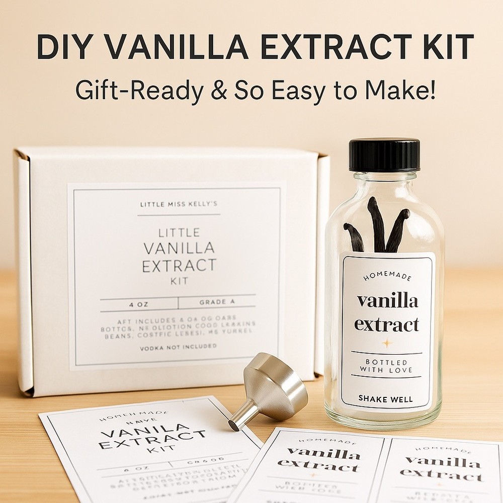 Homemade Vanilla Extract Kit: Organic Madagascar Beans, DIY Gift, 8 oz Bottle