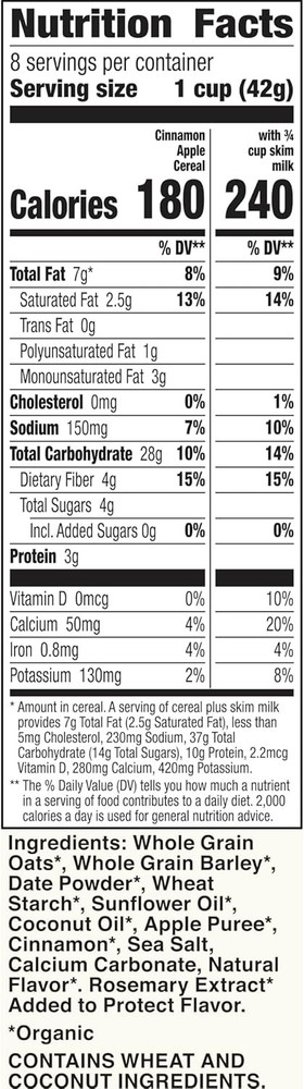 Organic Cinnon Cereal, No Added Sr, Made with