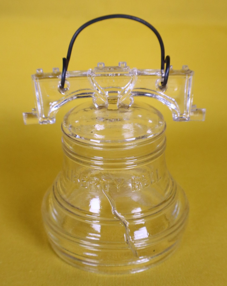 Liberty Bell Clear Glass with Wire Handle Candy Container No Screw Cap