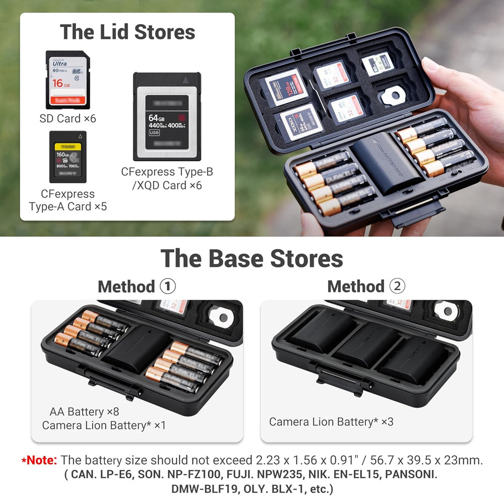 JJC Multi-Function Camera Battery Memory Card Storage Case for 6 SD Card,6