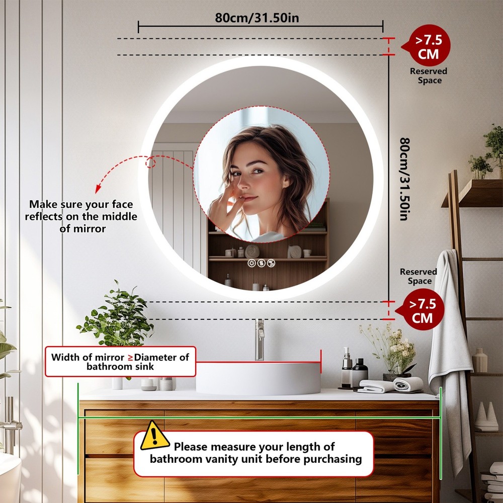 32” LED Bathroom Mirror Built-in Bluetooth Speaker Backlight Wall Vanity Mirror