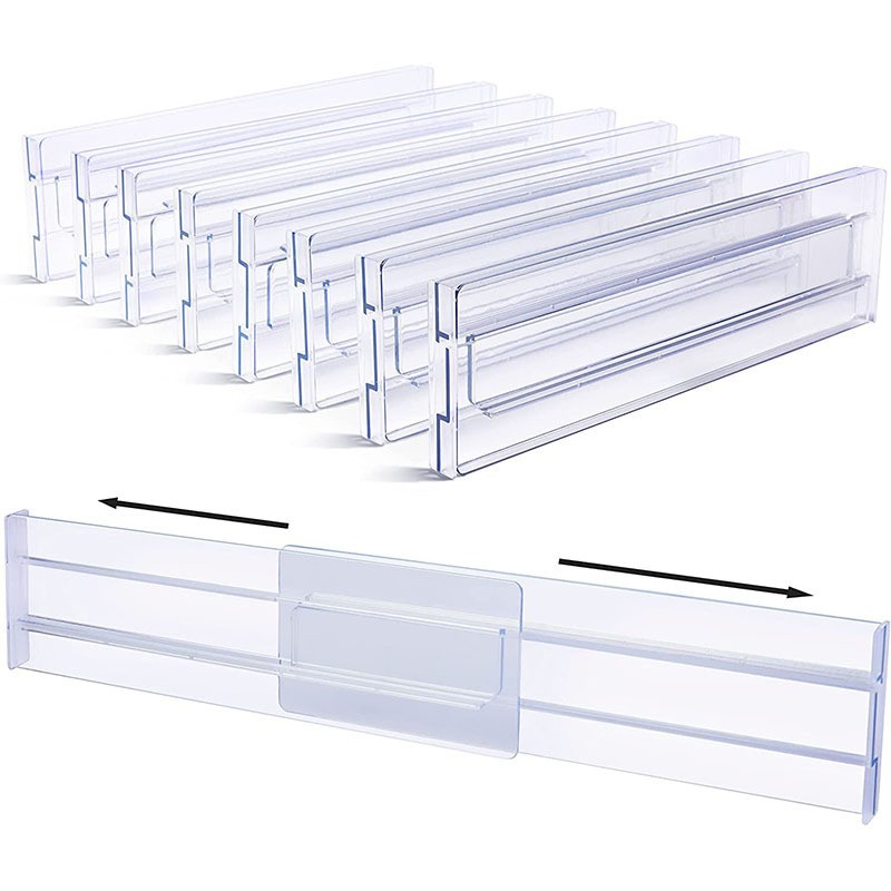 2 Pack Expandable Drawer Dividers - Adjustable Plastic Organizers for Kitchen...