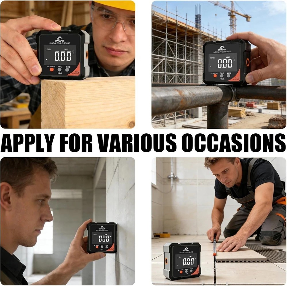 Precision Magnetic Digital Angle Finder with Laser - Rechargeable, Compact Tool