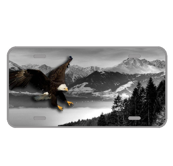Custom Personalized Novelty License Plate With Eagle Flying Over Gray View