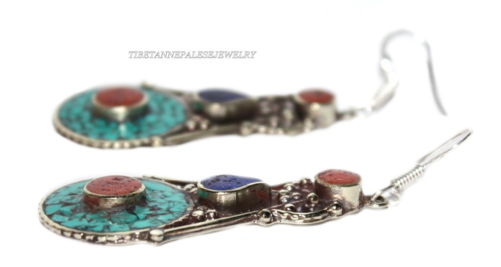 Lapis Earring Coral earring Tribal Earring Turquoise Earring Silver Earring Boho