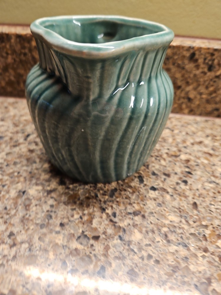 Ceramic Green Small Pitcher with handle Pottery Swirls