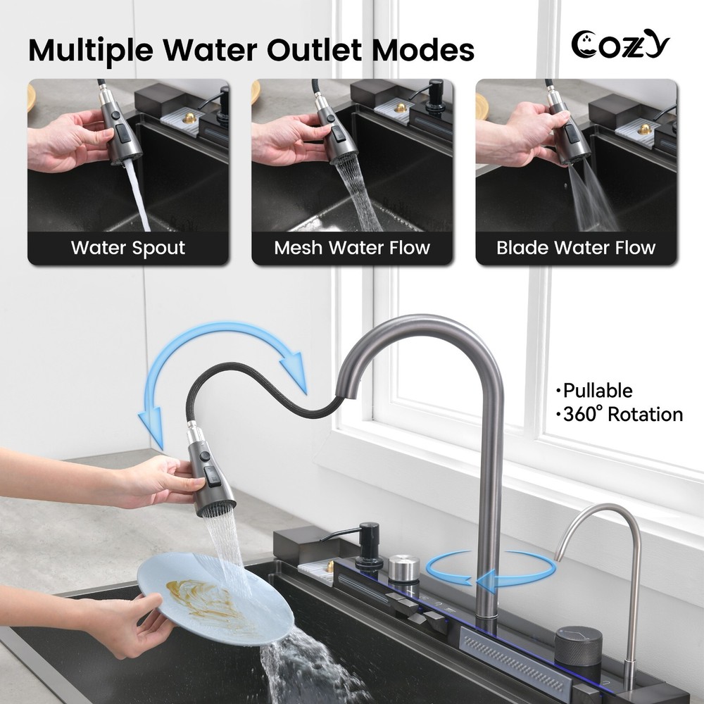 Cozy 33x22" Multifunctional Overmount Kitchen Sink Faucet Combo