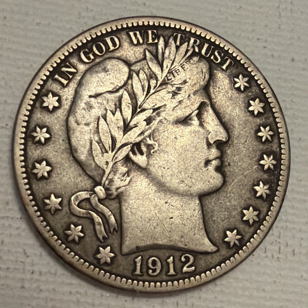 1912-S BARBER HALF DOLLAR - VF+
