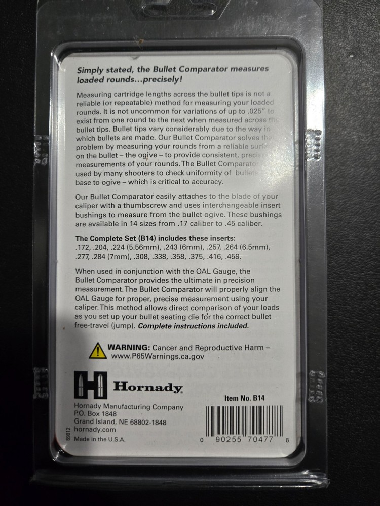 Hornady B14 Lock-N-Load Comparator Set Silver Multi Caliber