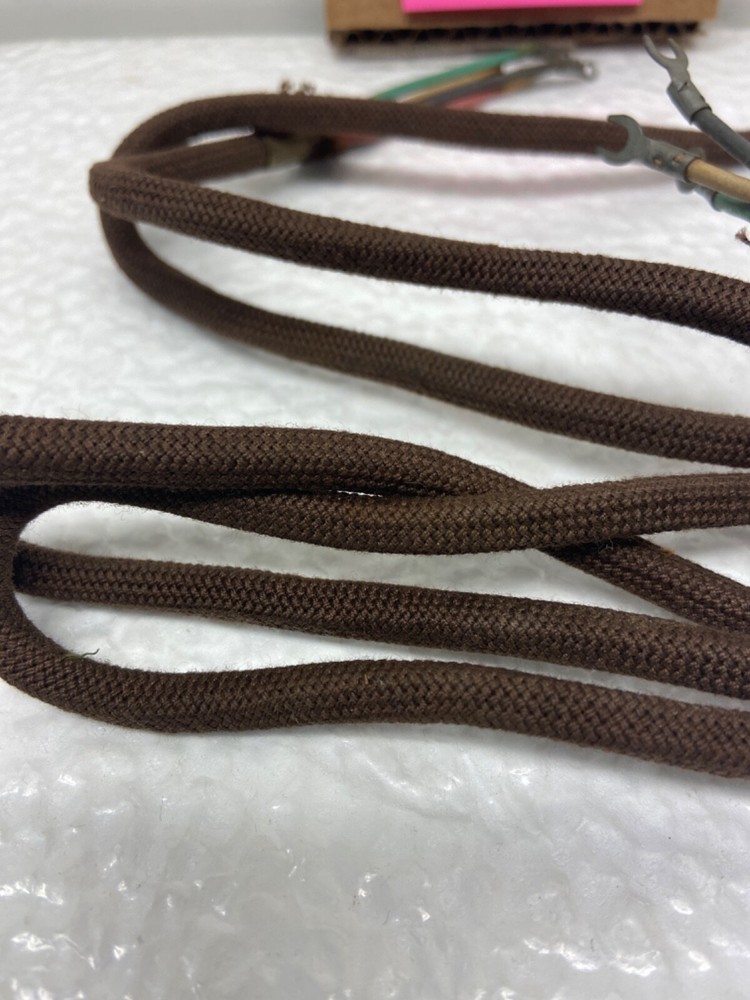 W.E. 4'0" BROWN CLOTH HANDSET LINE CORD 1944 DATED BRASS COLLAR ~ 3 SPADE-4 LOOP