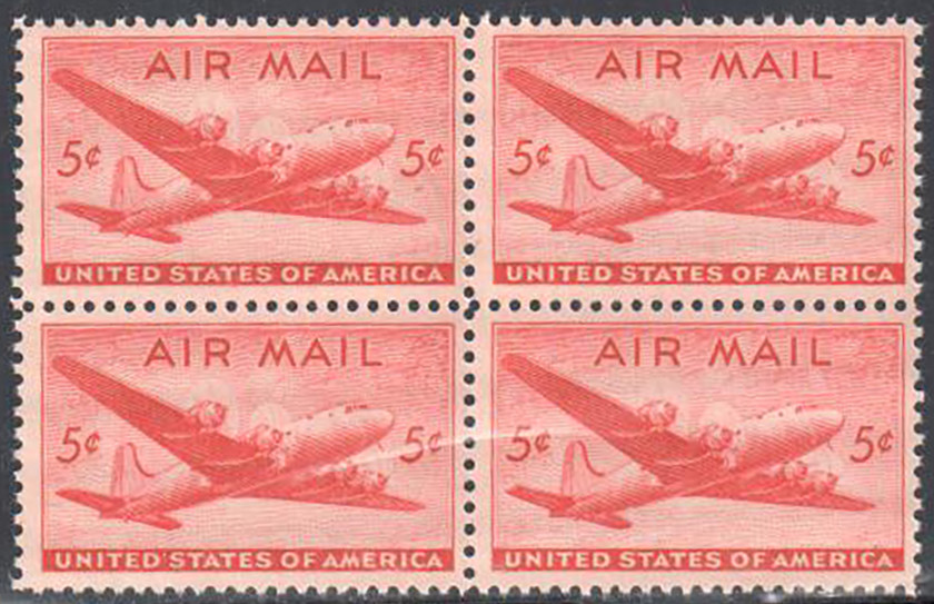 SC#C32 - 5c DC-4 Skymaster Block of 4 MNH