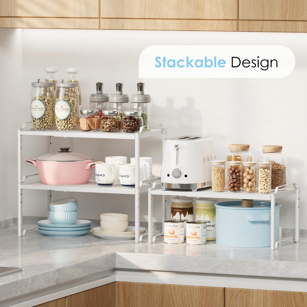 2 Pack 11” Width Expandable Kitchen 2 Pack: 11"D x 23.6"W x 8.7"H, White
