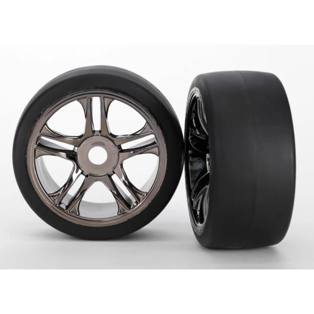 Front Black Chrome Wheels & Belted S1 Slick Tires (2) TRA-6479