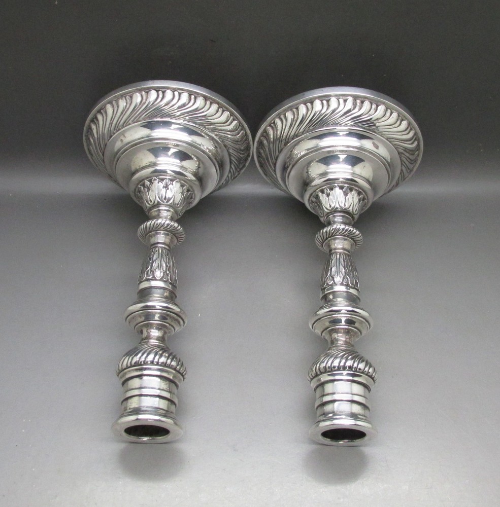VINTAGE GOOD PAIR SOLID STERLING SILVER 7" CANDLESTICKS 516g SvT DENMARK c1955