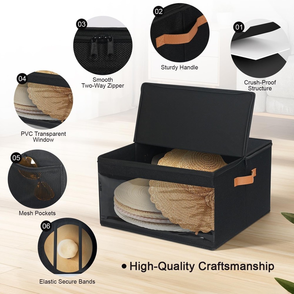 Large Hat Storage Box, Stackable Round Brim Hats Organizer Bag Container for ...