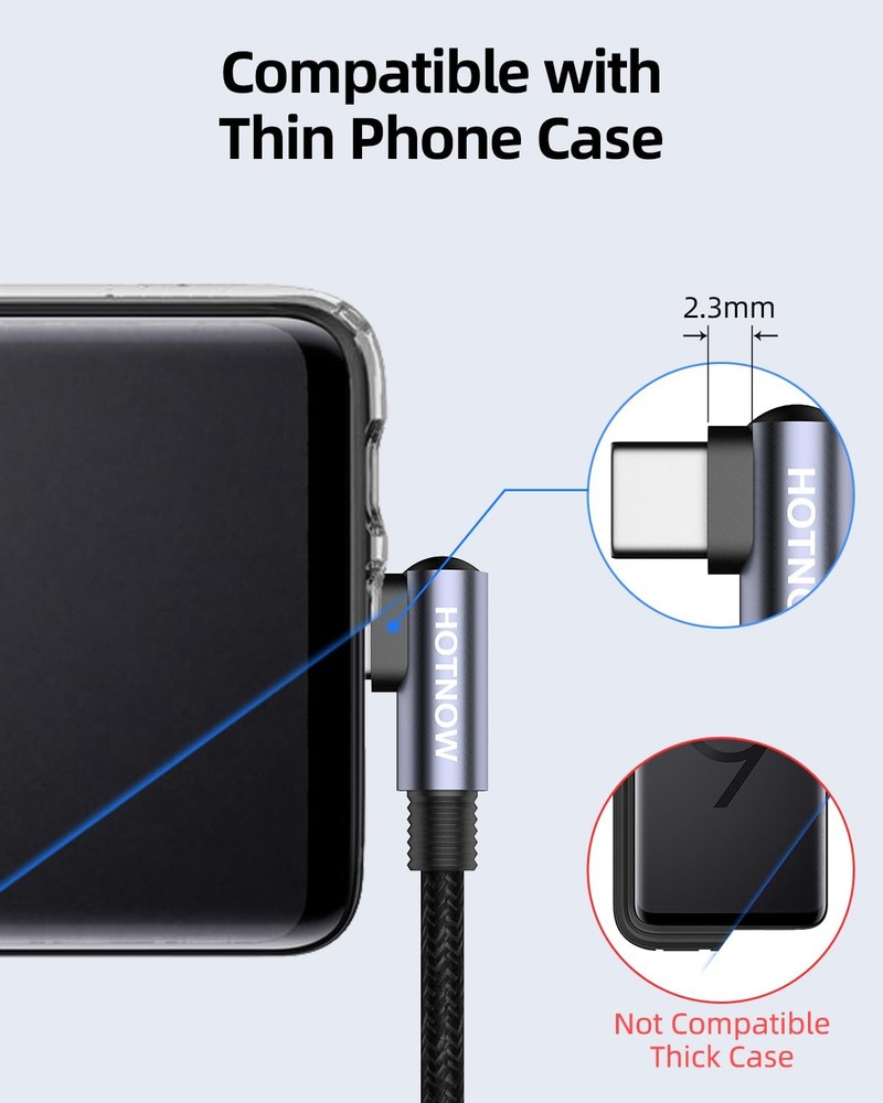 HOTNOW USB C to C Cable Right Angle 1FT+1FT+1FT, Black(Both Angle)