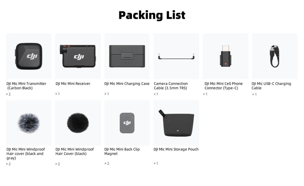 DJI Mic Mini (2 TX + 1 RX + Charging Case) Wireless Lavalier Microphone Vlogging
