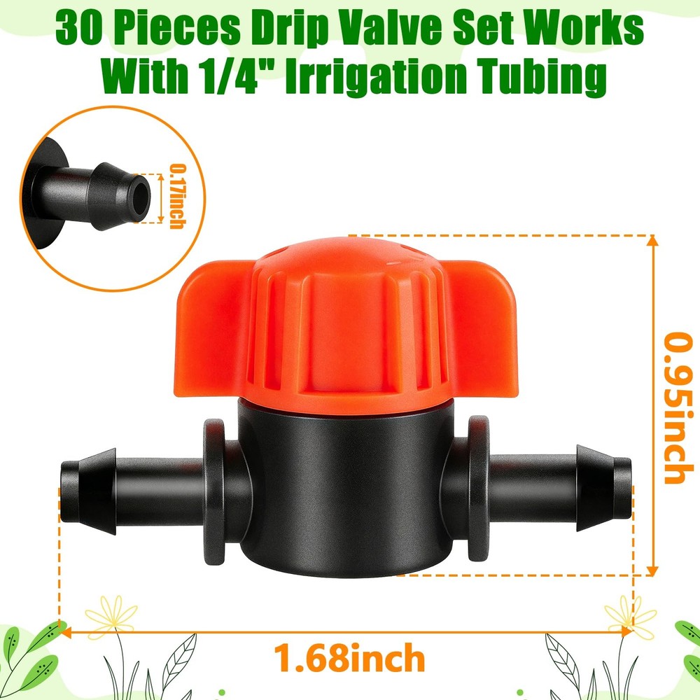 30 Pack 1/4" Drip Irrigation Shut Off Valves, Drip Line Shut Off Switch Valve...