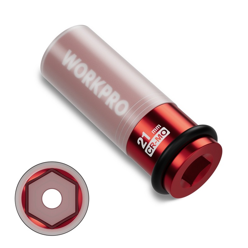 WORKPRO 1/2" Drive Lug Nut Impact Duty Socket 21mm Deep Thin Wall Socket for Car